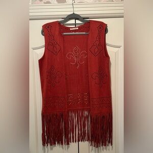 Brown, orange fringe vest